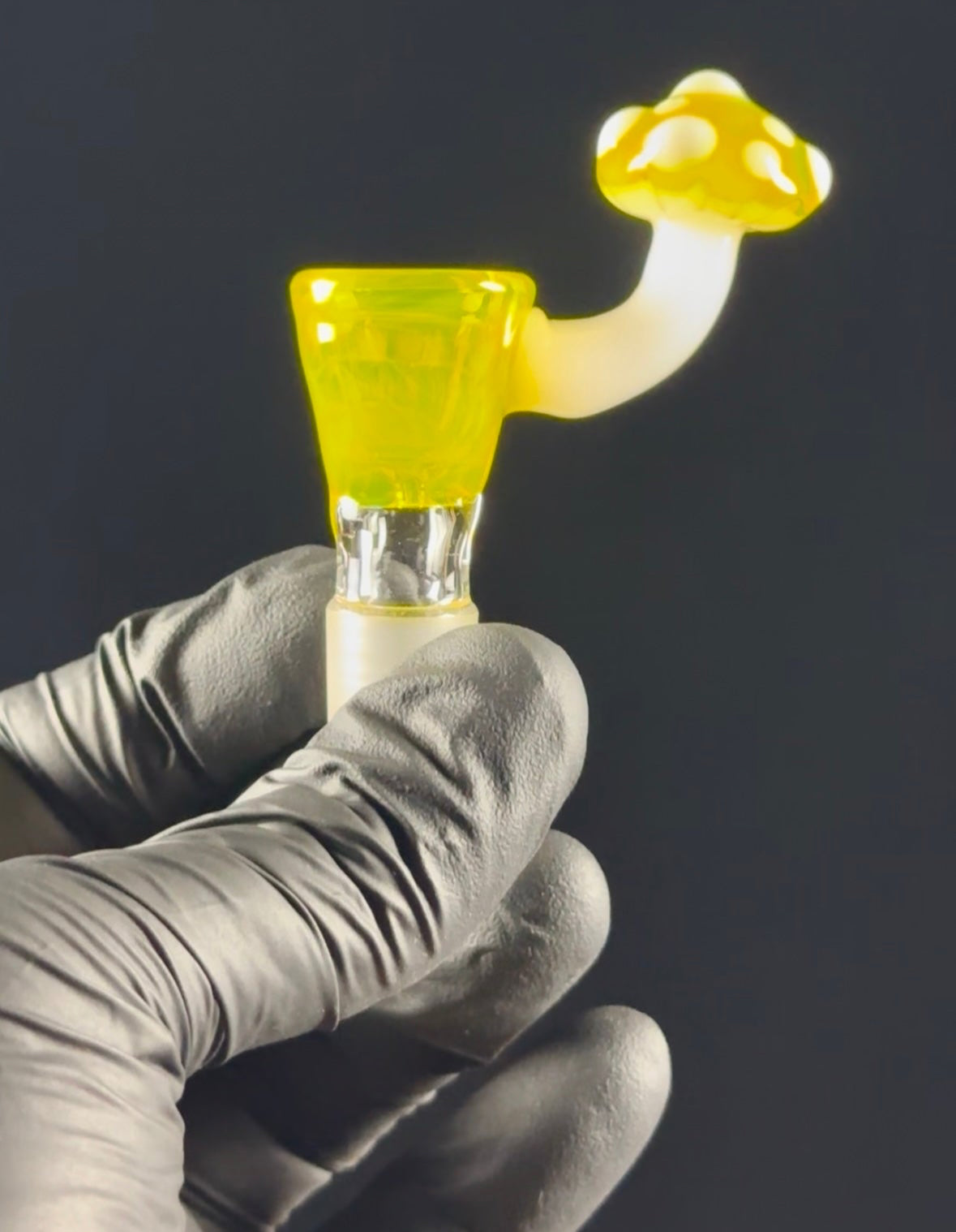 Yellow opalescent bowl piece with mushroom handle