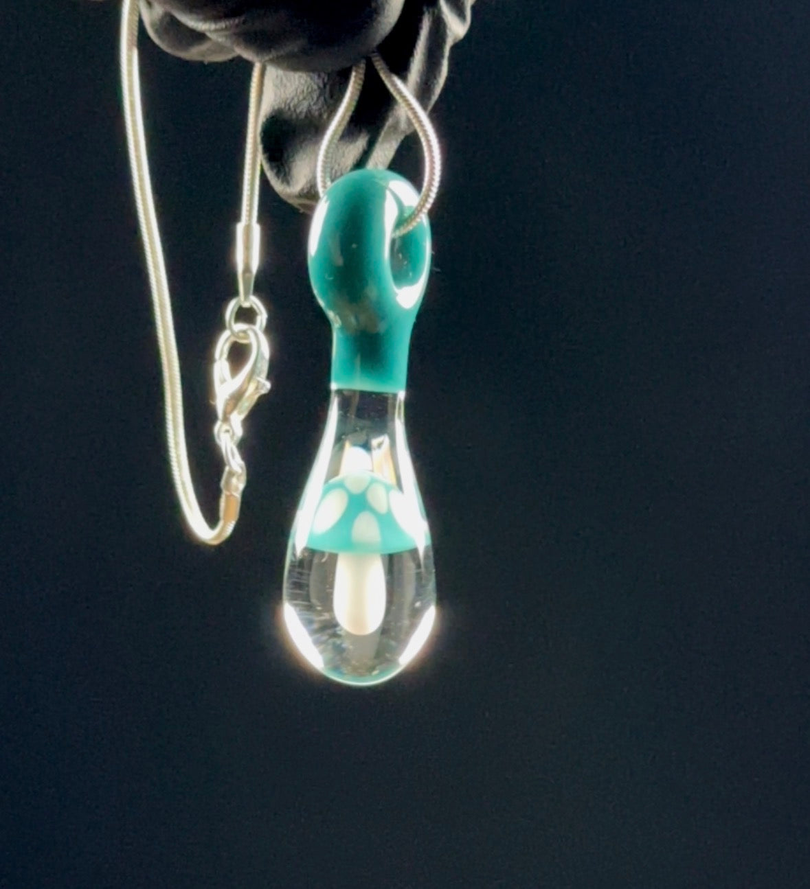 aqua blue trapped mushroom pendant